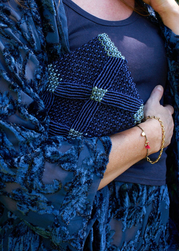 Handmade Macramé Clutch- Navy Blue