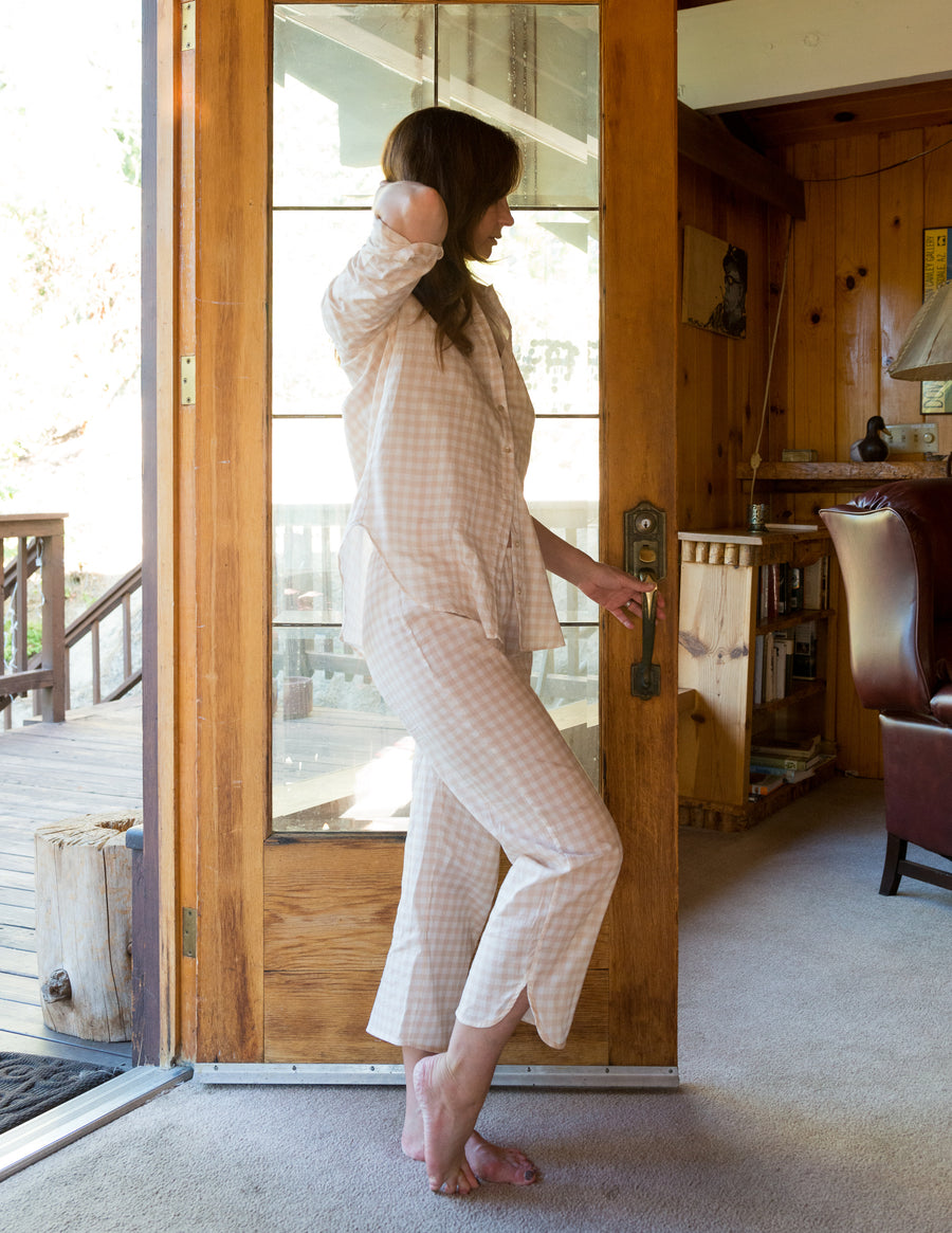 Phoebe Pant in Soft Pink Gingham Cotton