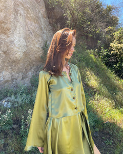 The Odette Blouse in Chartreuse Charmeuse Silk