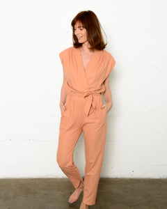 Syrah Jumpsuit in Coral Raw Silk