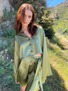 The Odette Blouse in Chartreuse Charmeuse Silk