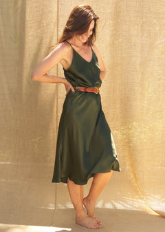 The Ivy Silk Slip in Olive