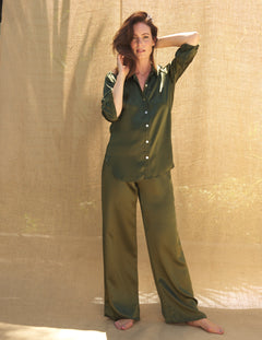 Estelle Pants in Olive Charmeuse Silk
