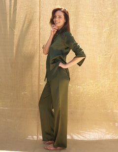 Estelle Pants in Olive Charmeuse Silk